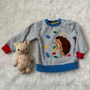 Baby Boden Cozy Crewneck with Happy Hedgehog Appliqué